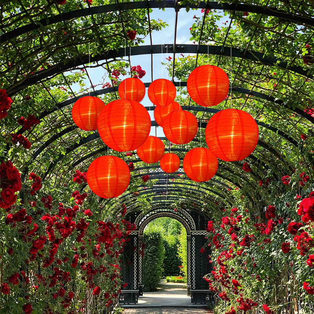 Ultimate 20-Piece Red Nylon Lantern Party Pack - Assorted Sizes of 6", 8", 10", 12" (5 Round Lanterns Each) for Weddings, Events and Décor