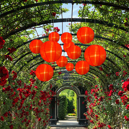Ultimate 20-Piece Red Nylon Lantern Party Pack - Assorted Sizes of 6", 8", 10", 12" (5 Round Lanterns Each) for Weddings, Events and Décor