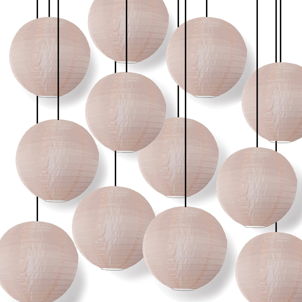 BULK PACK (12) 12" Rose Quartz Pink Shimmering Nylon Lantern, Even Ribbing, Durable, Hanging