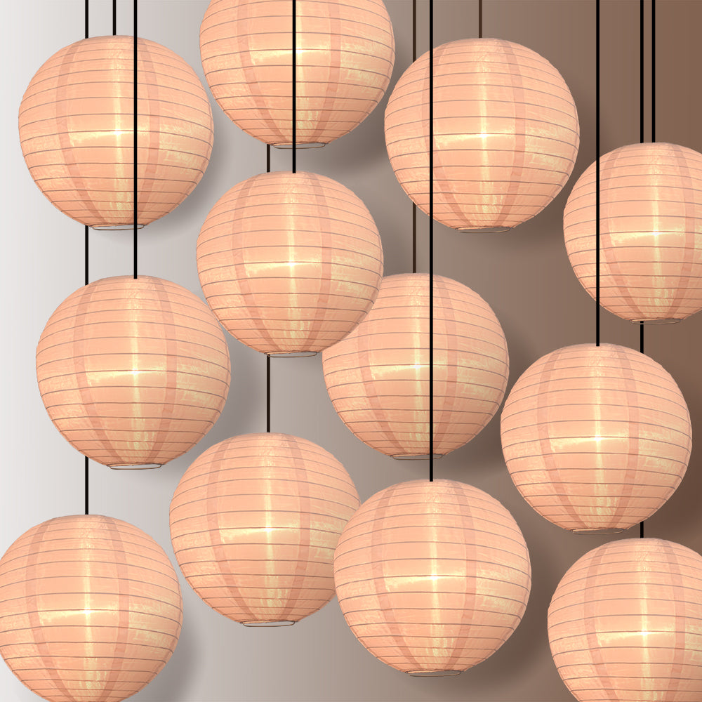 BULK PACK (12) 12" Rose Quartz Pink Shimmering Nylon Lantern, Even Ribbing, Durable, Hanging