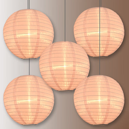 BULK PACK (5) 12" Rose Quartz Pink Shimmering Nylon Lantern, Even Ribbing, Durable, Hanging