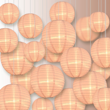 Ultimate 20-Piece Rose Quartz Pink Nylon Lantern Party Pack - Assorted Sizes of 6", 8", 10", 12" (5 Round Lanterns Each) for Weddings, Events and Décor