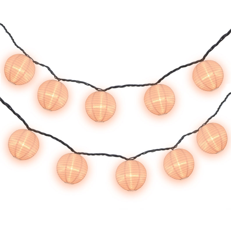 4" Rose Quartz Pink Round Shimmering Nylon Lantern Party String Lights (8FT, Expandable)