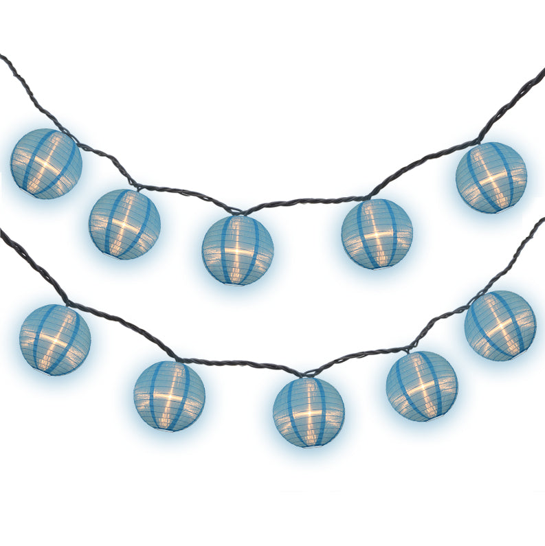 4" Baby Blue Round Shimmering Nylon Lantern Party String Lights (8FT, Expandable)