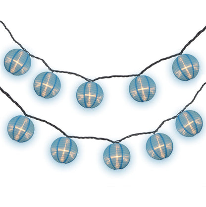 4" Baby Blue Round Shimmering Nylon Lantern Party String Lights (8FT, Expandable)