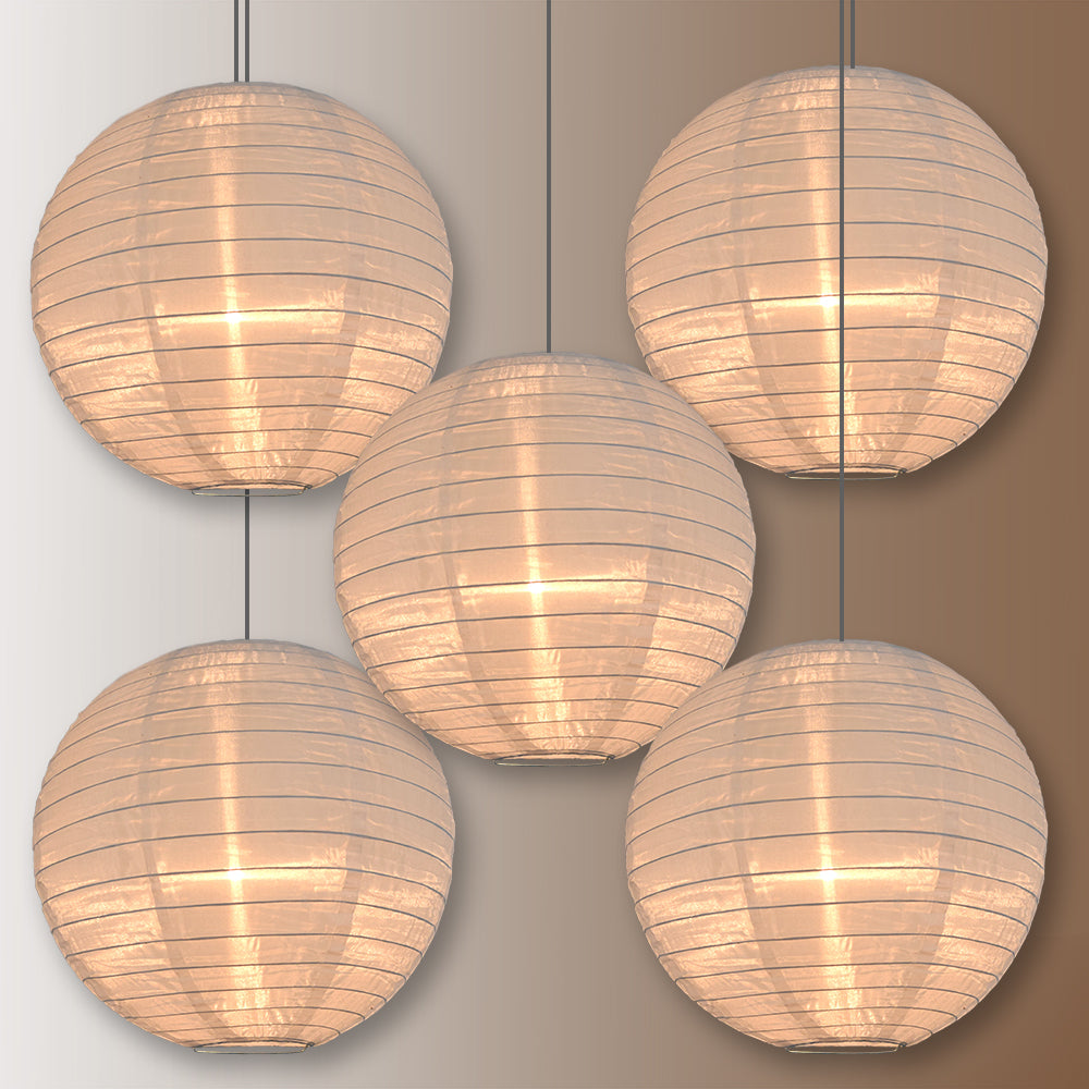 BULK PACK (5) 10" White Shimmering Nylon Lantern, Even Ribbing, Durable, Hanging