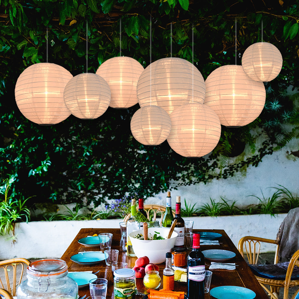 Ultimate 20-Piece White Variety Nylon Lantern Party Pack - Assorted Sizes of 6", 8", 10", 12" (5 Round Lanterns Each) for Weddings, Events and Décor