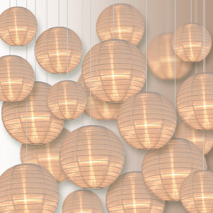 Ultimate 20-Piece White Nylon Lantern Party Pack - Assorted Sizes of 6", 8", 10", 12" (5 Round Lanterns Each) for Weddings, Events and Décor