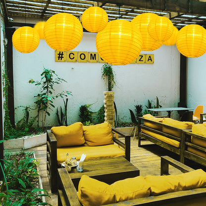 Ultimate 20-Piece Yellow Nylon Lantern Party Pack - Assorted Sizes of 6", 8", 10", 12" (5 Round Lanterns Each) for Weddings, Events and Décor