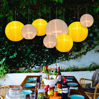 Ultimate 20-Piece Yellow Variety Nylon Lantern Party Pack - Assorted Sizes of 6", 8", 10", 12" (5 Round Lanterns Each) for Weddings, Events and Décor