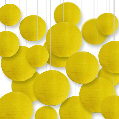 Ultimate 20-Piece Yellow Nylon Lantern Party Pack - Assorted Sizes of 6", 8", 10", 12" (5 Round Lanterns Each) for Weddings, Events and Décor