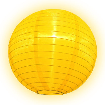 Lit Yellow Shimmering Nylon Lantern, Even Ribbing, Durable, Hanging