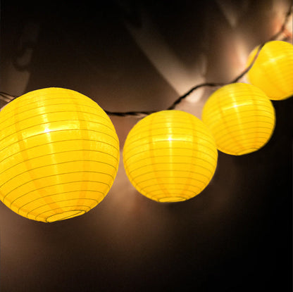 BLOWOUT 4" Yellow Round Shimmering Nylon Lantern Party String Lights (8FT, Expandable)
