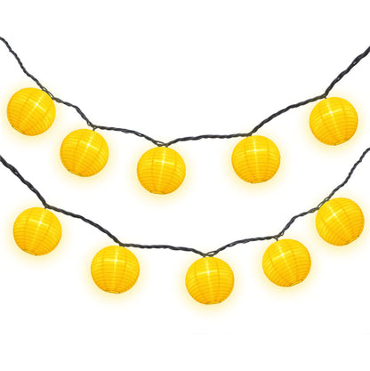 4" Yellow Round Shimmering Nylon Lantern Party String Lights (8FT, Expandable)