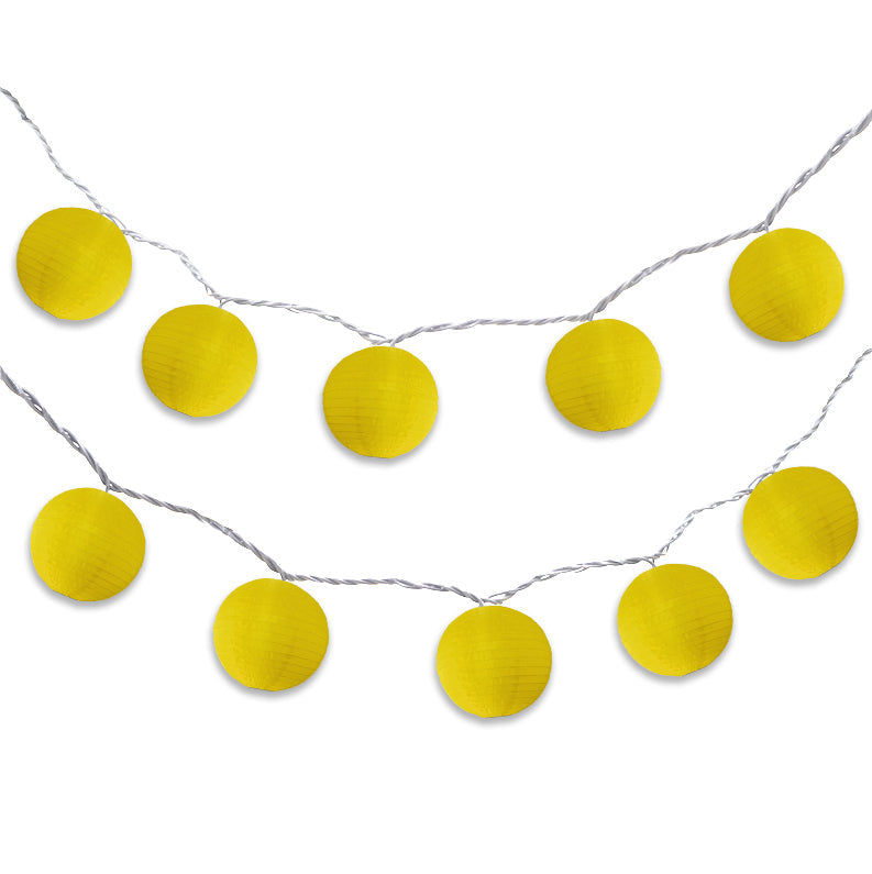 BLOWOUT 4" Yellow Round Shimmering Nylon Lantern Party String Lights (8FT, Expandable)