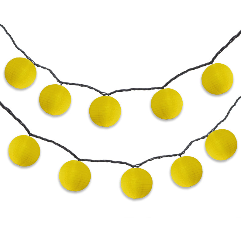 BLOWOUT 4" Yellow Round Shimmering Nylon Lantern Party String Lights (8FT, Expandable)