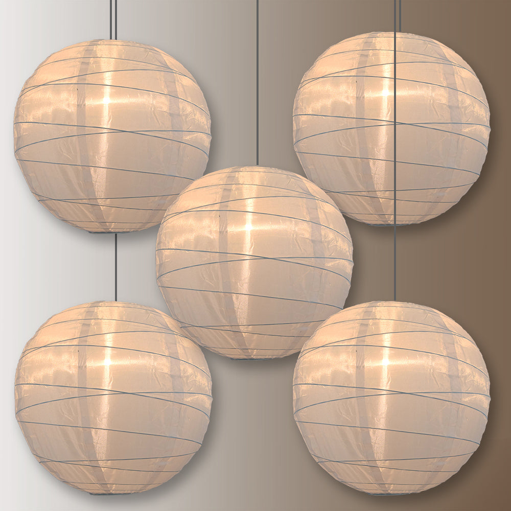BULK PACK (5) 16" Irregular Ribbed White Shimmering Nylon Lantern, Durable, Hanging
