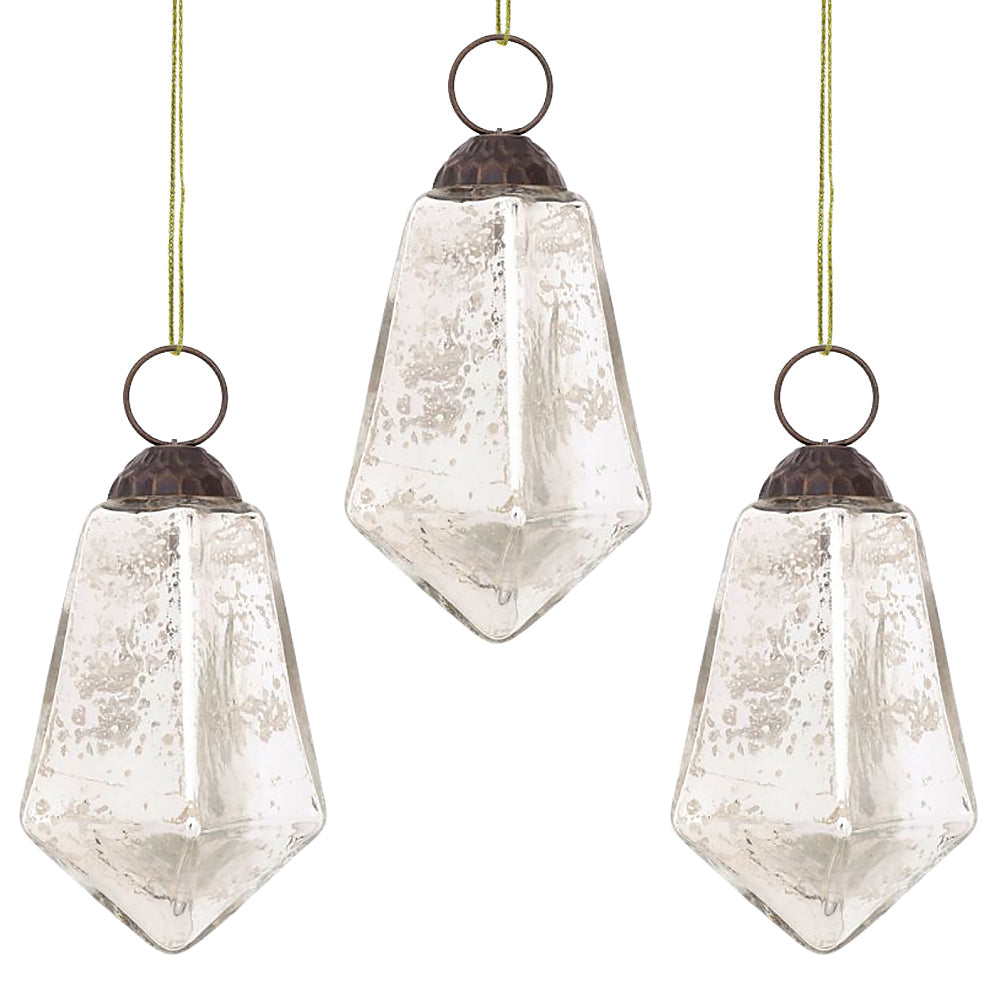 3-PACK | 3" Silver Kayla Mercury Glass Teardrop Ornament Christmas Tree Decoration