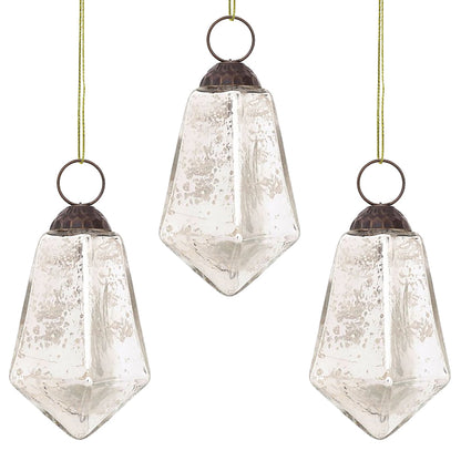 3-PACK | 3" Silver Kayla Mercury Glass Teardrop Ornament Christmas Tree Decoration