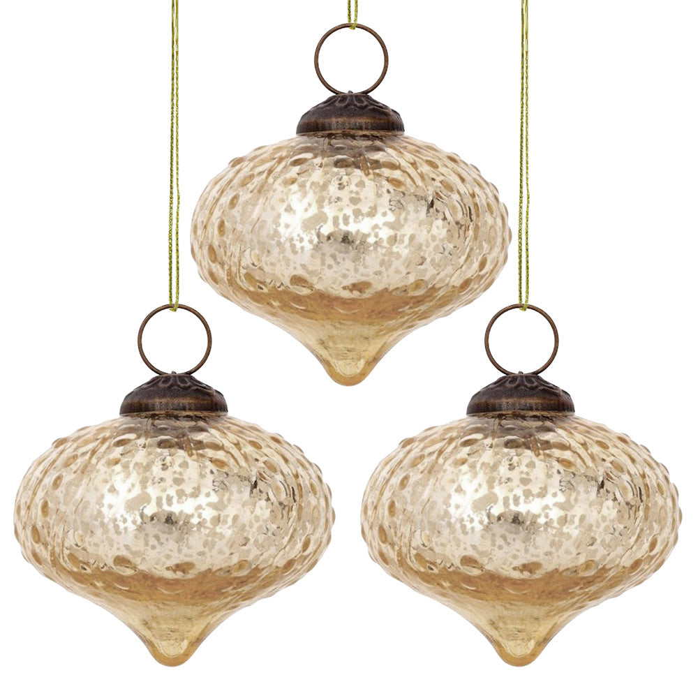 3-PACK | 2.75" Gold Tania Mercury Glass Dotted Drop Ornament Christmas Decoration