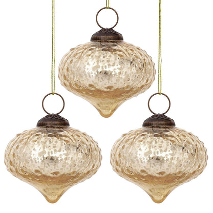 3-PACK | 2.75" Gold Tania Mercury Glass Dotted Drop Ornament Christmas Decoration