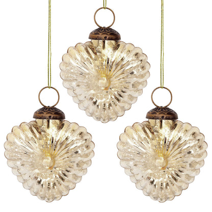 3-PACK | Small Glass Ornament (3-Inch, Gold, Viola Heart Design)