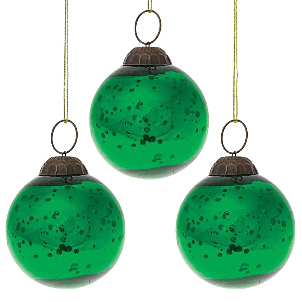 3-PACK | 2.5" Green Ava Mercury Glass Ball Ornament Christmas Holiday Decoration