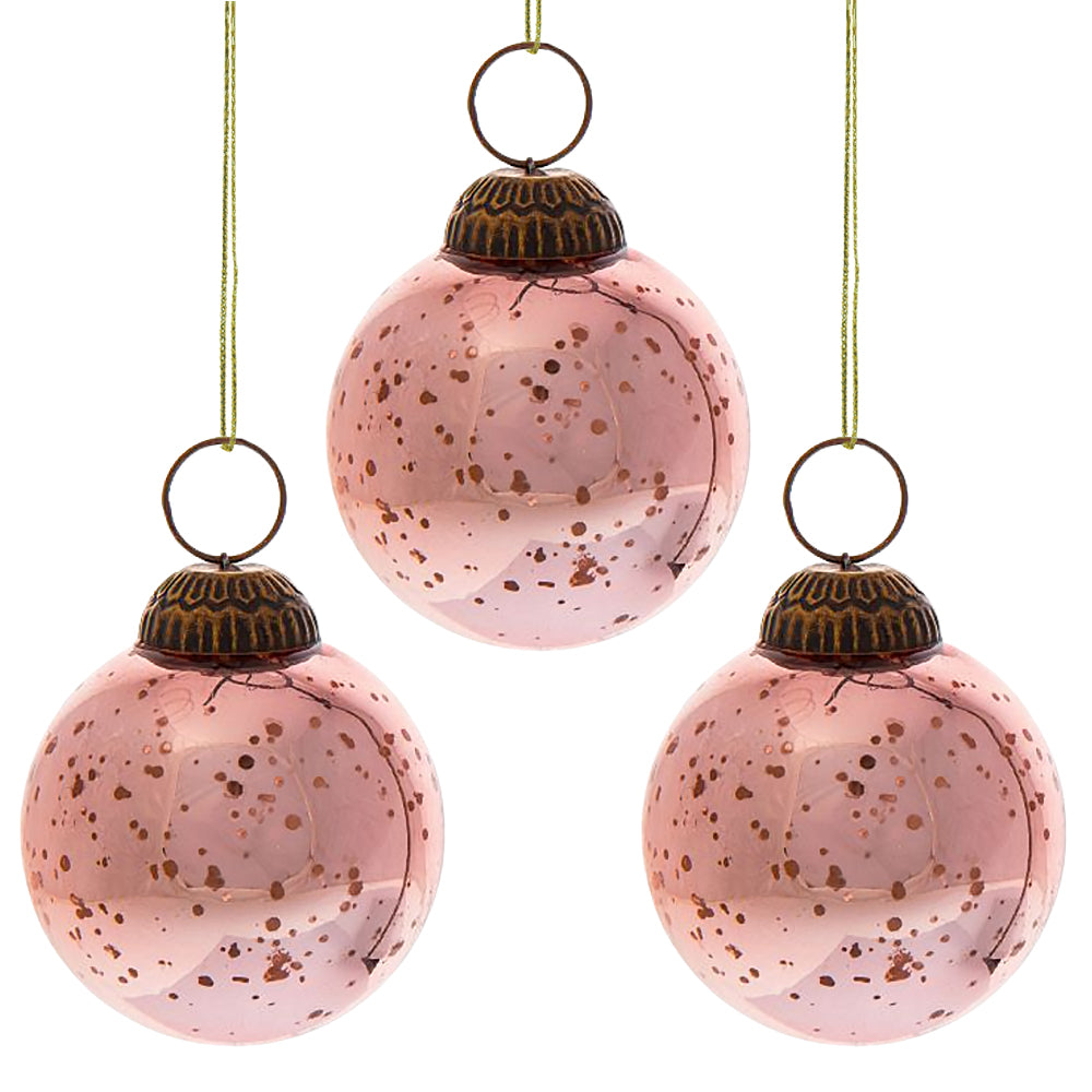 3-PACK | 2.5" Rose Gold Ava Mercury Glass Ball Ornament Christmas Holiday Decoration