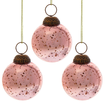 3-PACK | 2.5" Rose Gold Ava Mercury Glass Ball Ornament Christmas Holiday Decoration