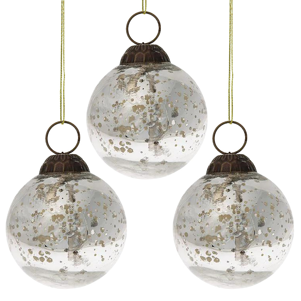 3-PACK | 2.5" Silver Ava Mercury Glass Ball Ornament Christmas Holiday Decoration