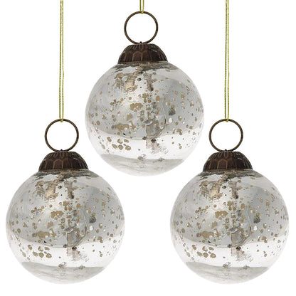 3-PACK | 2.5" Silver Ava Mercury Glass Ball Ornament Christmas Holiday Decoration