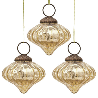 3-PACK | Small Mercury Glass Ornaments (2.5-inch, Gold, Lucy Design)