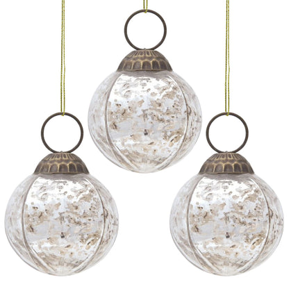 3-PACK | 2" Silver Penina Mercury Glass Ball Ornament Christmas Decoration
