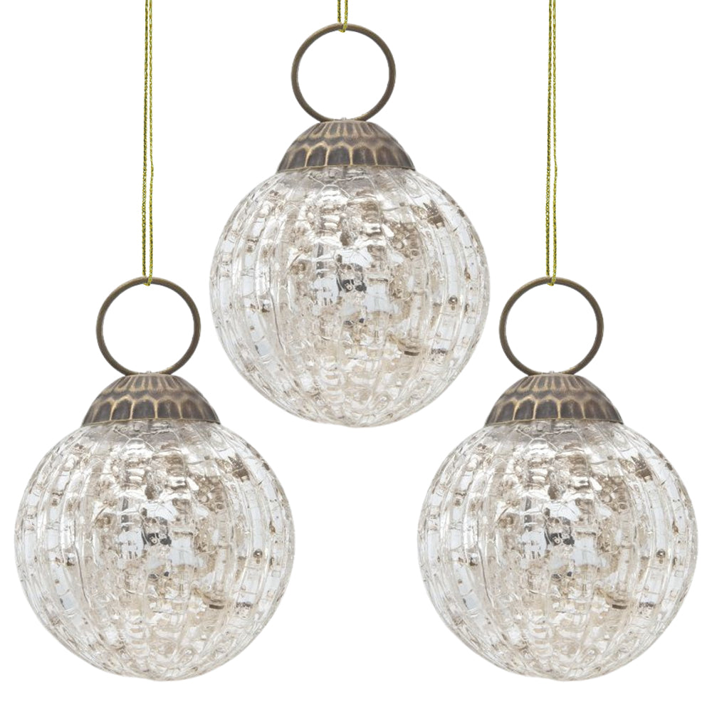3-PACK | 2" Silver Mona Mercury Glass Lined Ball Ornament Christmas Decoration