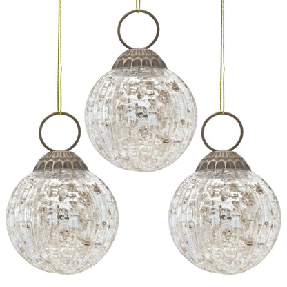 3-PACK | 2" Silver Mona Mercury Glass Lined Ball Ornament Christmas Decoration
