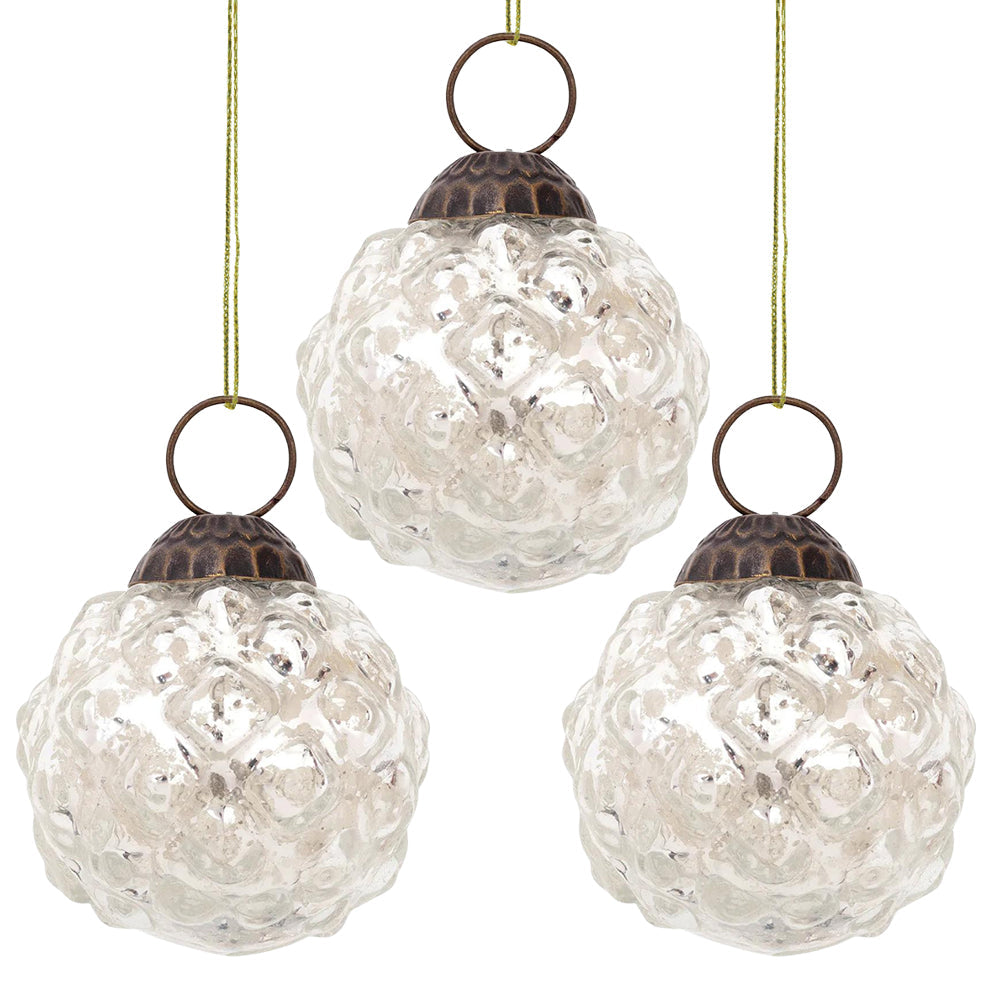 3-PACK | 2.25" Silver Bonnie Mercury Glass Hobnail Ball Ornament Christmas Decoration