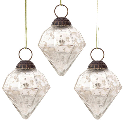 3-PACK | Mercury Glass Small Ornaments (3-inch, Silver, Elizabeth Design)