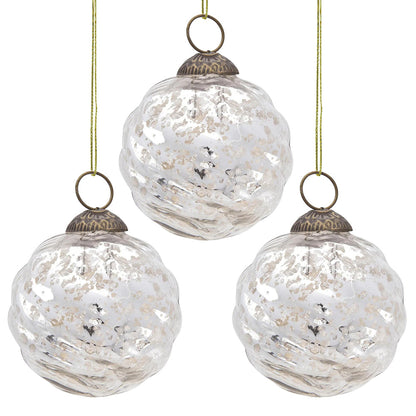 3-PACK | 3" Silver Solene Mercury Glass Swirled Ball Ornament Christmas Decoration