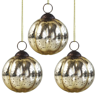3-PACK | 3" Gold Posey Mercury Glass Pumpkin Ornament Christmas Decoration