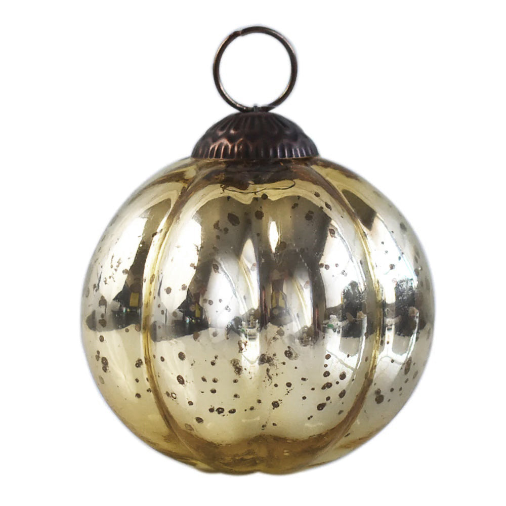 3-PACK | 3" Gold Posey Mercury Glass Pumpkin Ornament Christmas Decoration