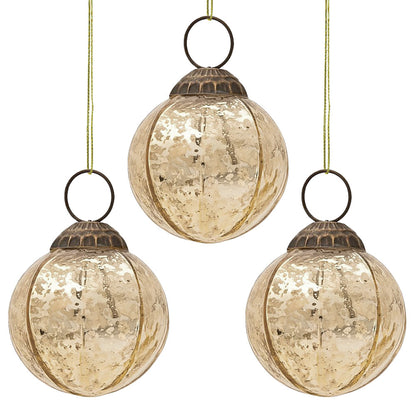 3-PACK | 3" Gold Penina Mercury Glass Round Faceted Ornament Christmas Decoration