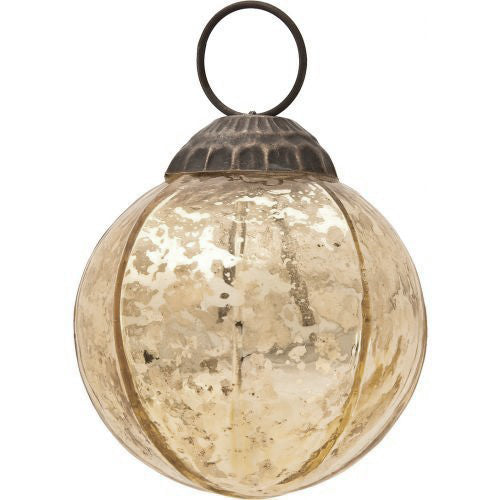 3-PACK | 3" Gold Penina Mercury Glass Round Faceted Ornament Christmas Decoration