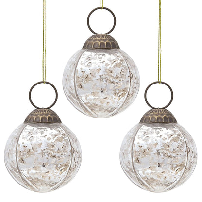 3-PACK | 3" Silver Penina Mercury Glass Round Faceted Ornament Christmas Decoration