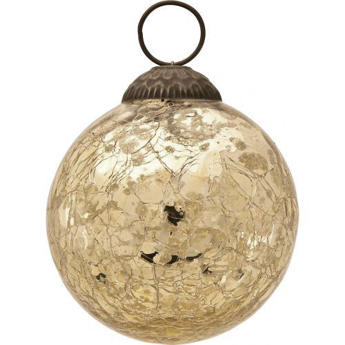 3-PACK | 3" Gold Lana Mercury Crackle Ball Glass Ornament Christmas Tree Decoration