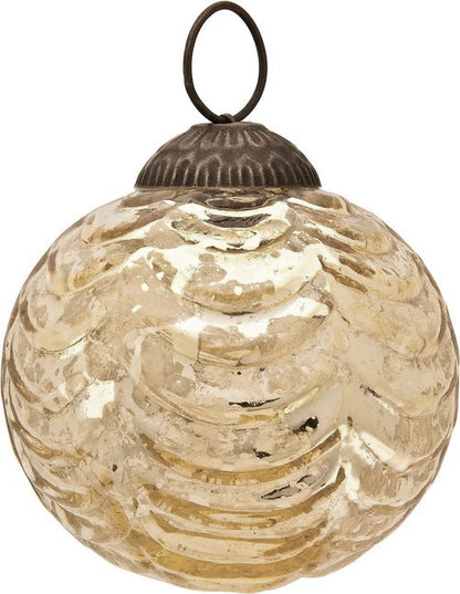 3-PACK | 2.5" Gold Nola Mercury Glass Waved Ball Ornament Christmas Decoration