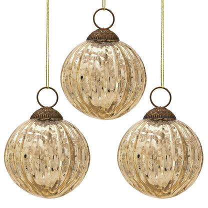 3-PACK | 3" Gold Mona Mercury Glass Lined Ball Ornament Christmas Decoration