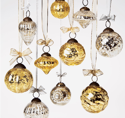 6 Pack | 1.25" Gold Lucy Mercury Glass Onion Shaped Ornaments Christmas Tree Decoration