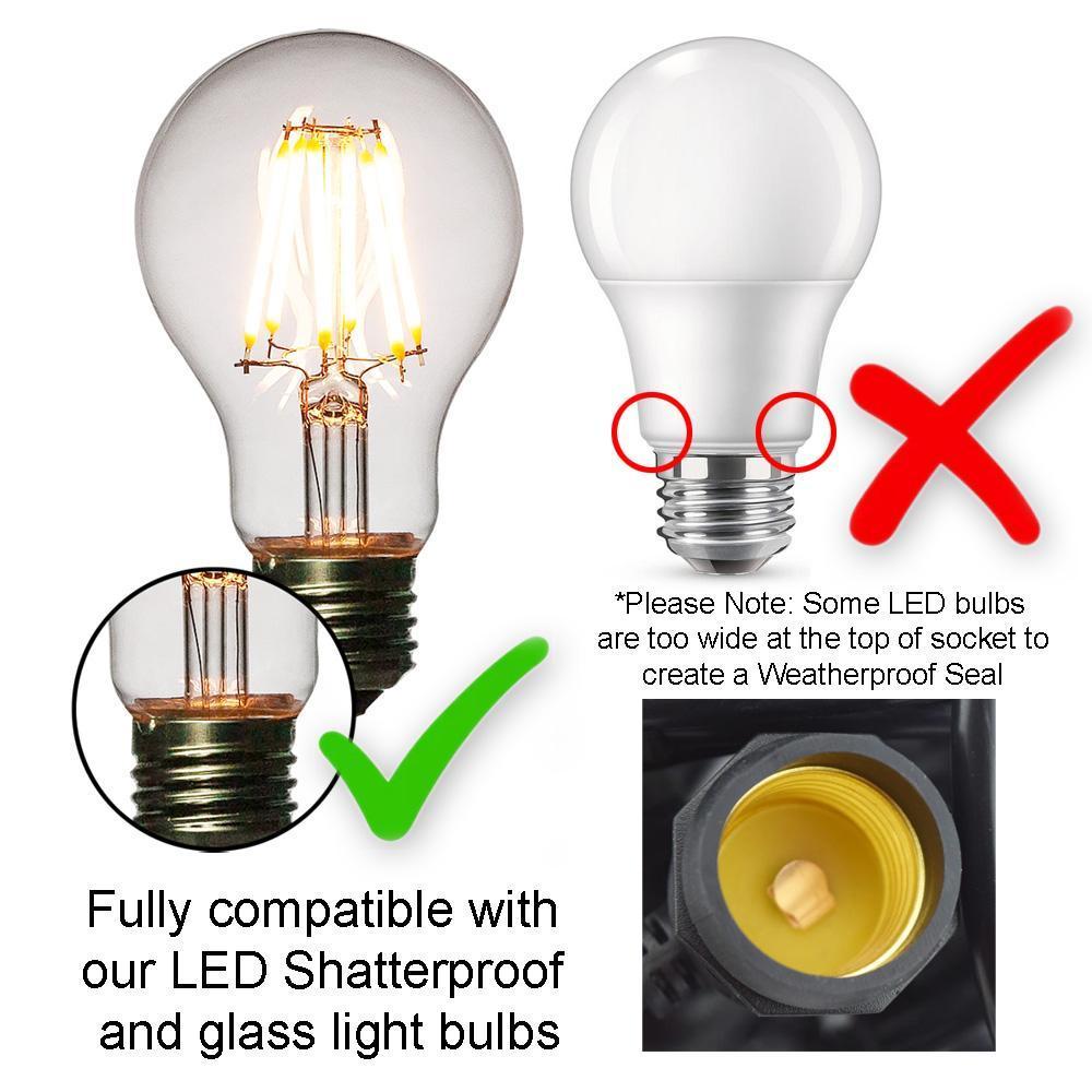 (Cord Only) 24 Socket SJTW Outdoor Commercial DIY String Light 54 FT White Cord w/ E26 Medium Base, Weatherproof, 14 AWG