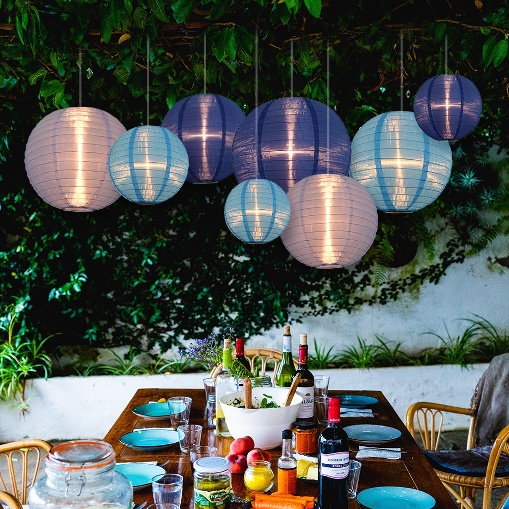 Ultimate 20-Piece Sea Blue Variety Nylon Lantern Party Pack - Assorted Sizes of 6", 8", 10", 12" (5 Round Lanterns Each) for Weddings, Events and Décor