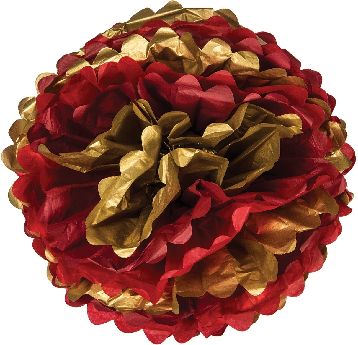 Mixed Reds with Gold Tissue Paper Flower Pom Pom 15 inch - PaperLanternStore.com - Paper Lanterns, Decor, Party Lights & More